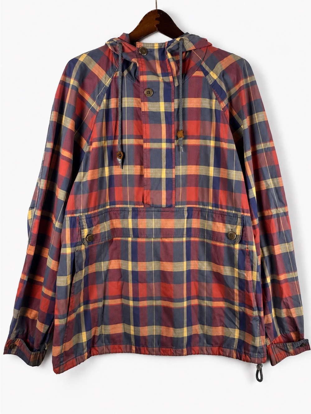 Vintage 90s GAP Plaid Cotton Anorak Hooded Pullover Jacket Large